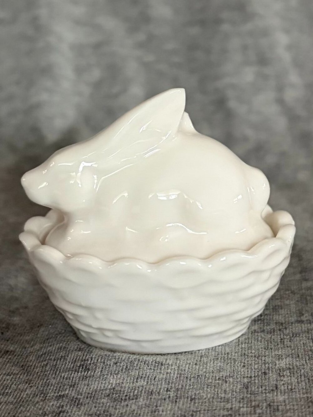 White Bunny On A Basket Trinket Box